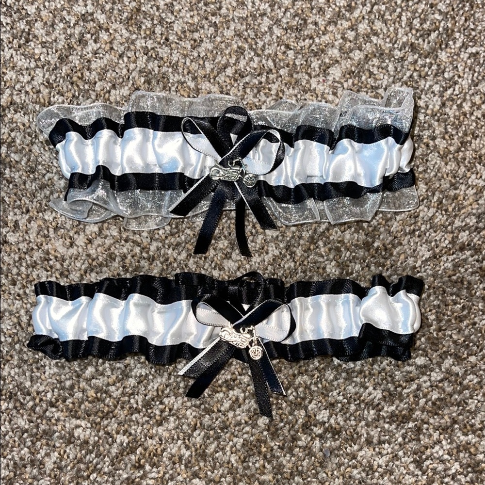 Motorcycle Black and White Garter Set